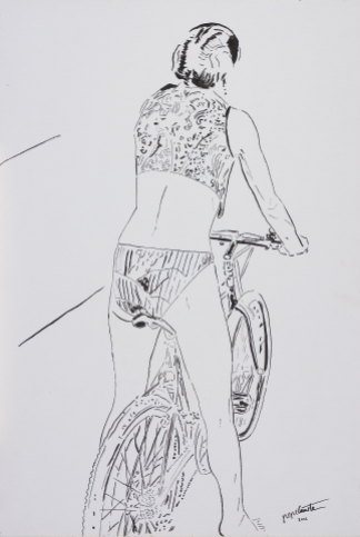 Dibujo de mujer en bicicleta